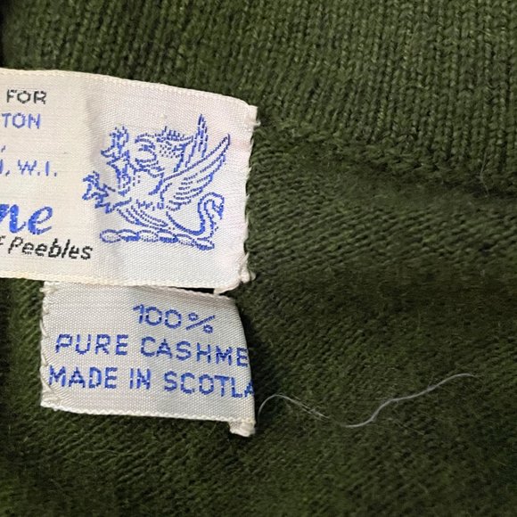 Vintage Ballantyne of Peebles 100% Pure Cashmere Green Chevron Cardigan Sweater - Picture 7 of 9